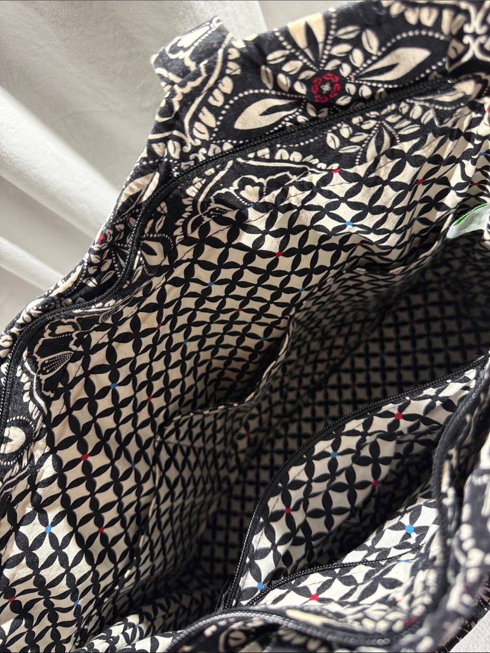 Vera Bradley Quilted Black & White Floral Tote Bag with Multicolor Accent - Picture 6 of 8